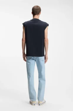 Sleeveless cotton T-shirt with logo patch