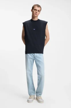 Sleeveless cotton T-shirt with logo patch