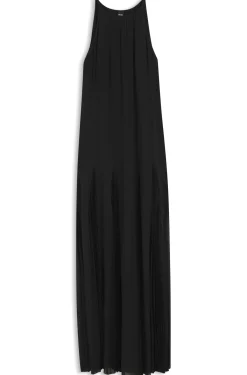Sleeveless dress with plissé skirt inserts