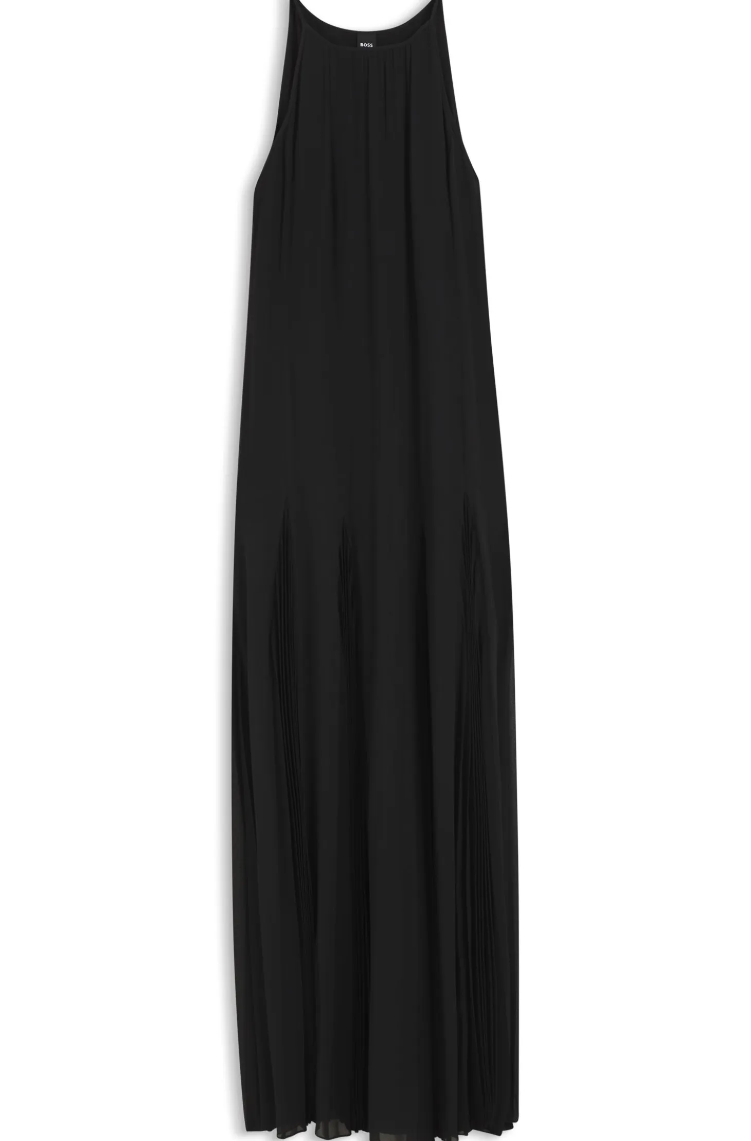Sleeveless dress with plissé skirt inserts