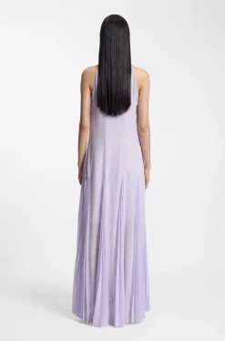 Sleeveless dress with plissé skirt inserts