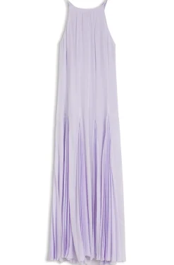 Sleeveless dress with plissé skirt inserts