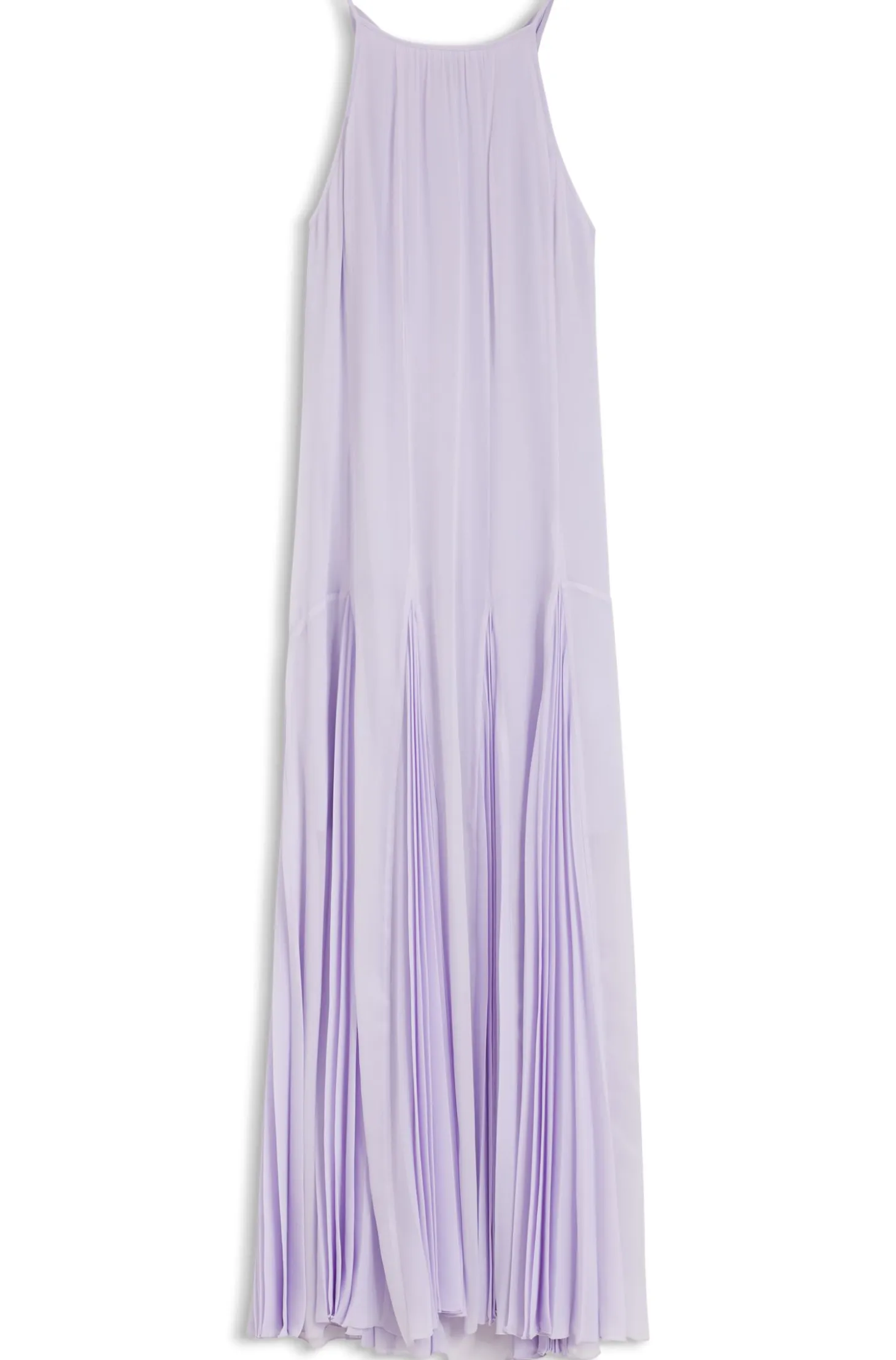 Sleeveless dress with plissé skirt inserts