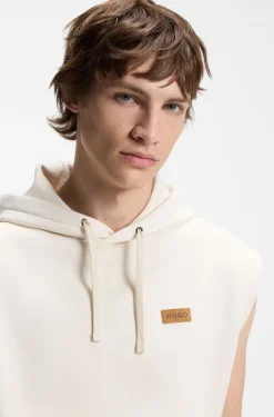 Sleeveless hoodie in cotton terry with logo badge
