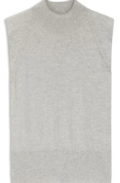 Sleeveless knitted top in cashmere with shoulder patches