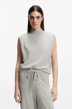 Sleeveless knitted top in cashmere with shoulder patches