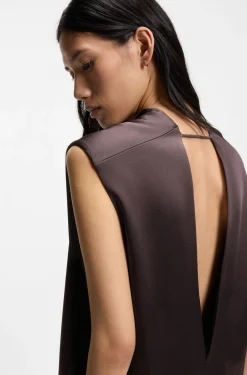 Sleeveless maxi dress in sable satin
