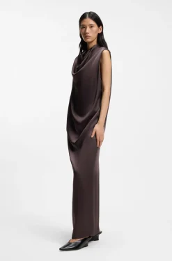 Sleeveless maxi dress in sable satin