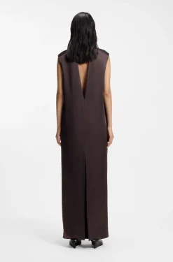Sleeveless maxi dress in sable satin