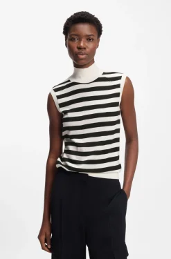 Sleeveless mock-neck sweater in merino wool