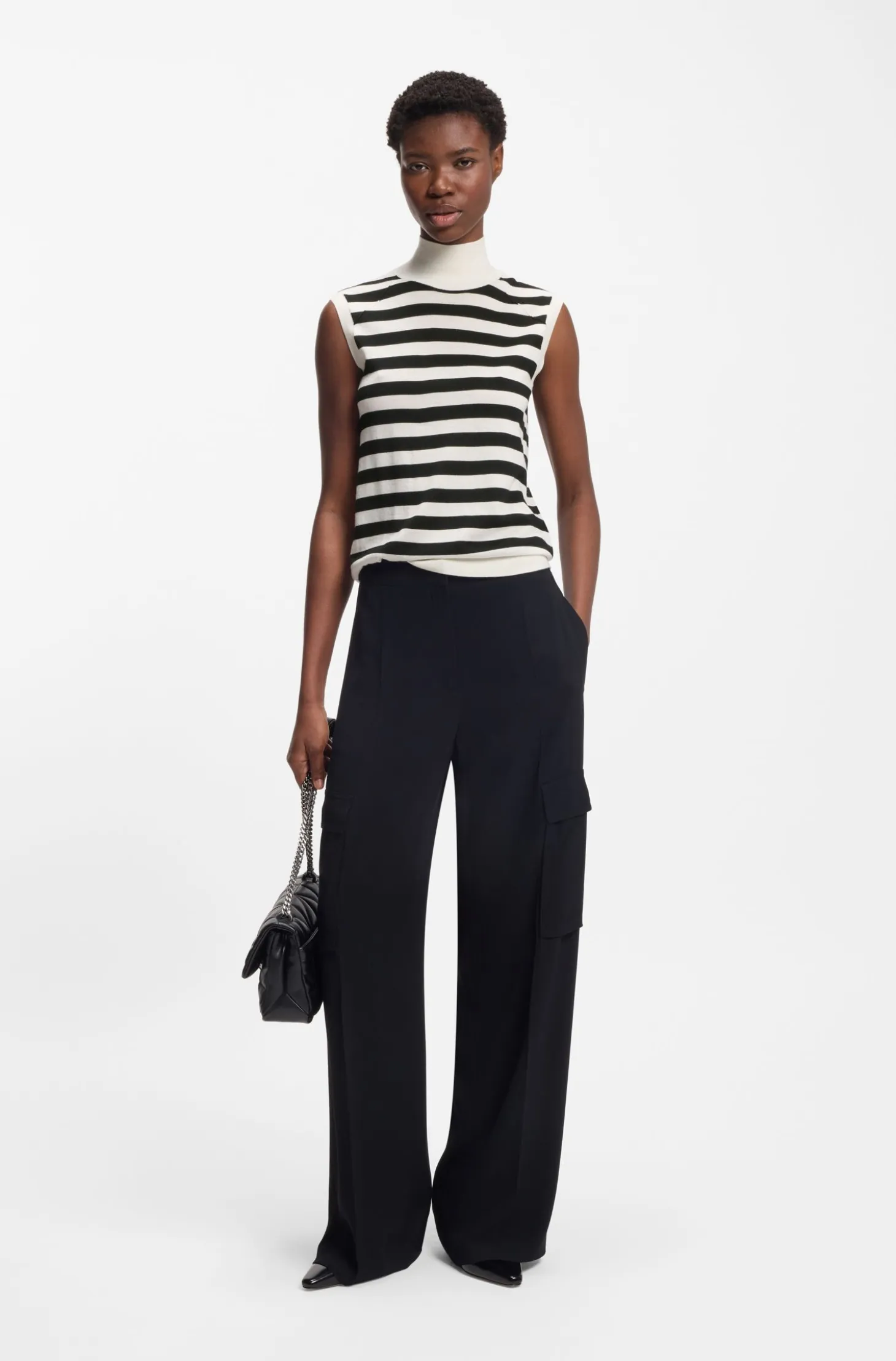 Sleeveless mock-neck sweater in merino wool