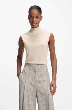 Sleeveless mock-neck sweater in merino wool