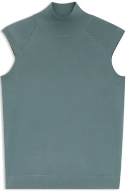 Sleeveless mock-neck sweater in merino wool