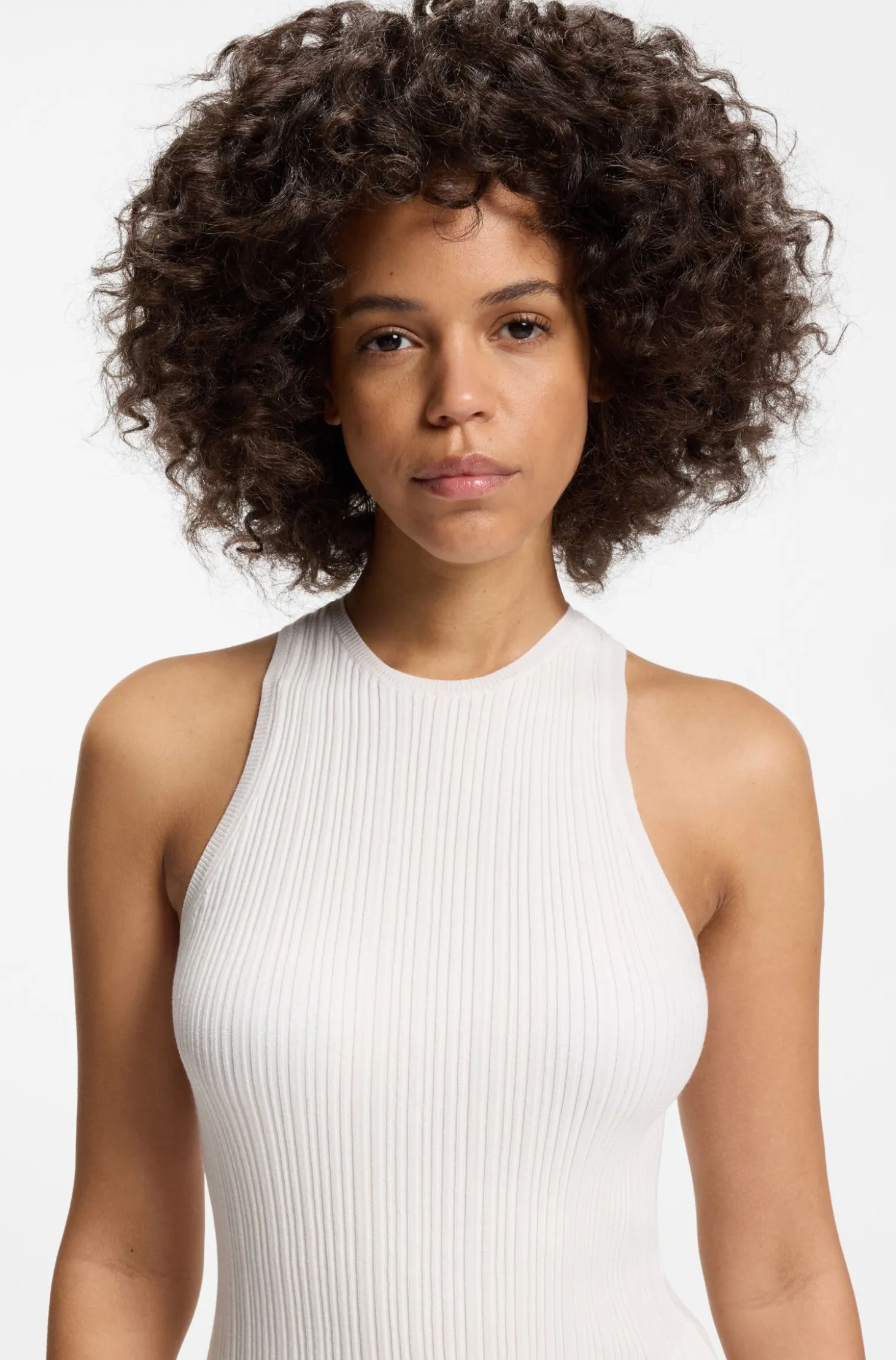 Sleeveless racer-back top in ribbed crepe fabric