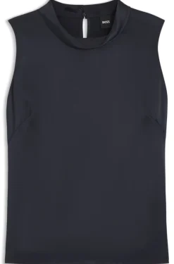 Sleeveless sateen top with keyhole rear closure