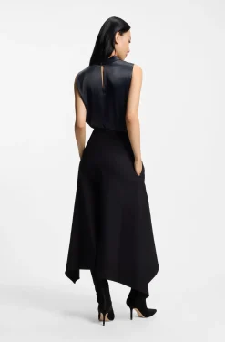 Sleeveless sateen top with keyhole rear closure