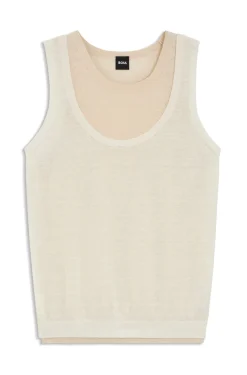 Sleeveless top in linen and cotton with layered design