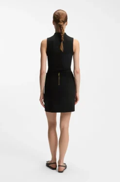 Sleeveless zip-neck top in stretch jersey