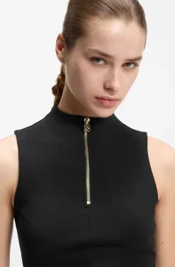 Sleeveless zip-neck top in stretch jersey