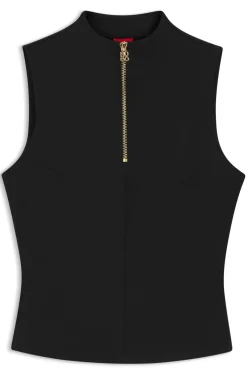 Sleeveless zip-neck top in stretch jersey
