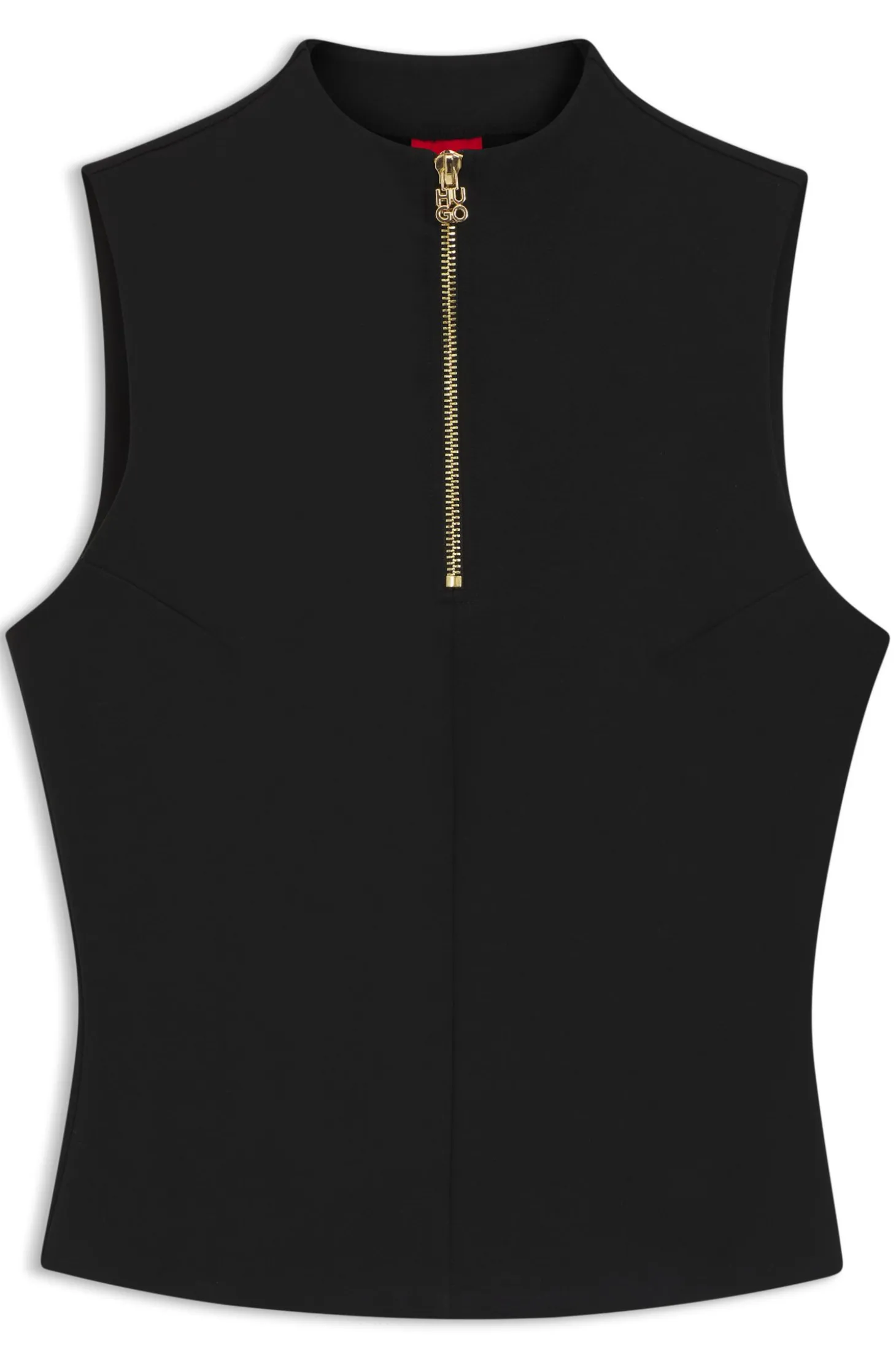 Sleeveless zip-neck top in stretch jersey
