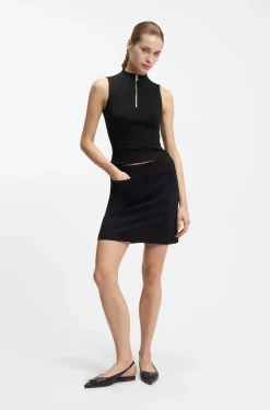 Sleeveless zip-neck top in stretch jersey
