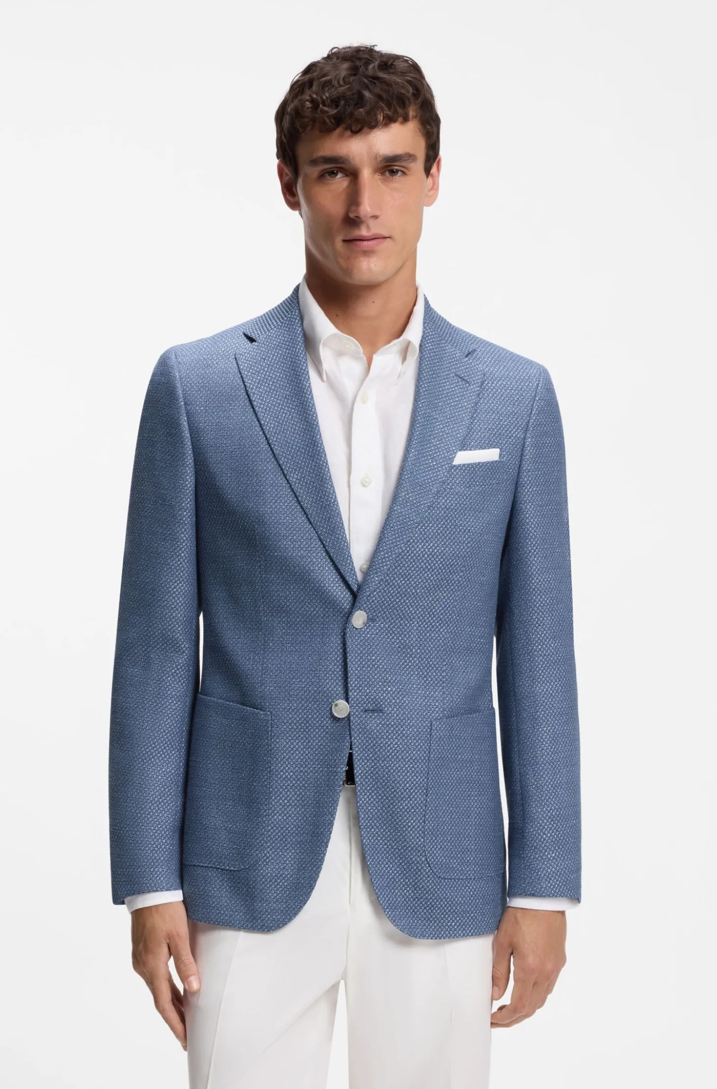 Slim-fit blazer in a patterned virgin-wool blend