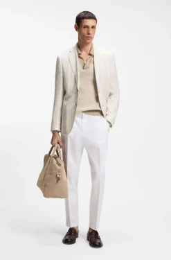Slim-fit blazer in checked linen, cotton and silk