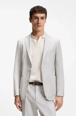 Slim-fit blazer in checked virgin wool and cotton