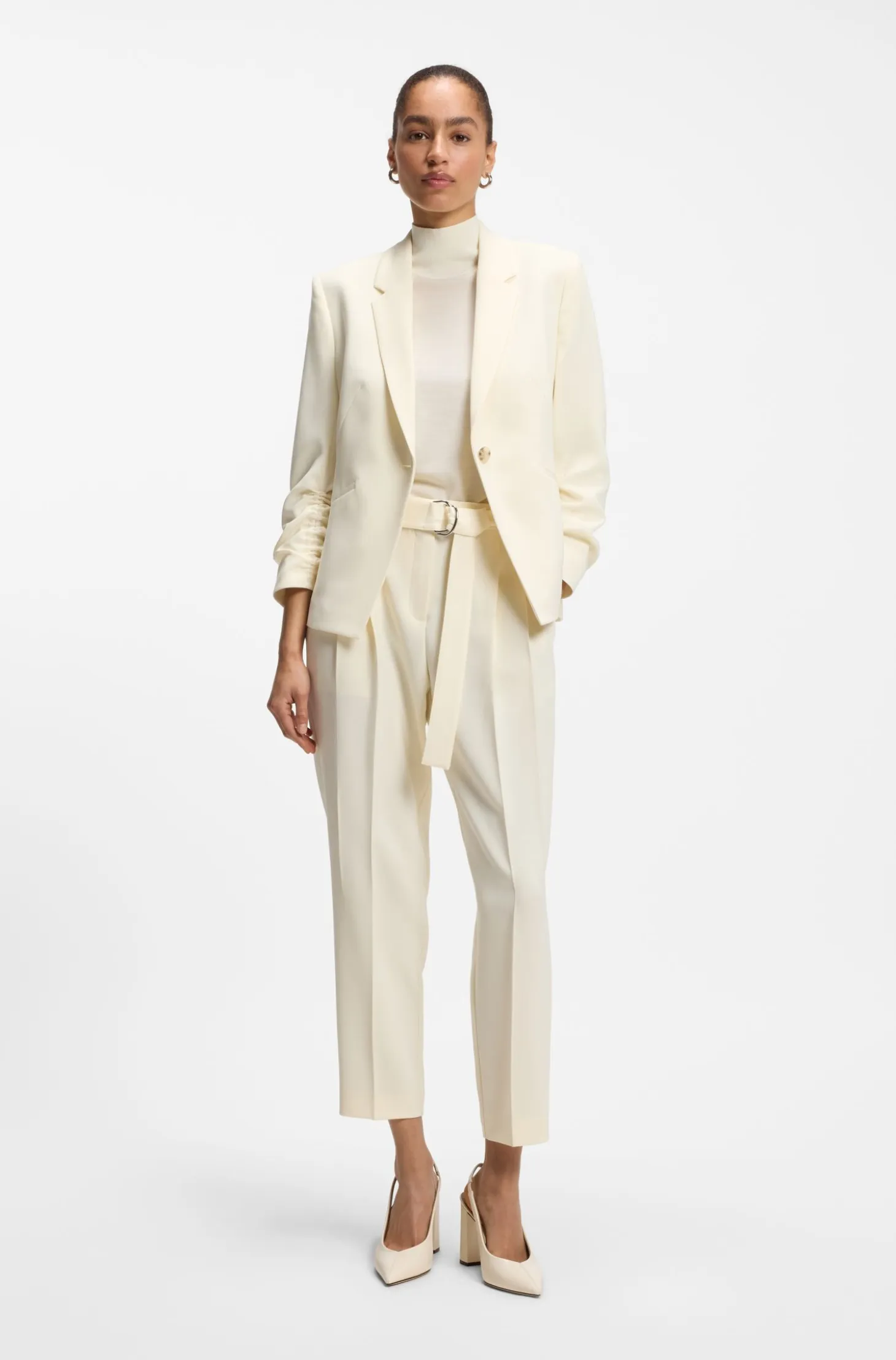 Slim-fit blazer in Japanese crepe with ruched sleeves