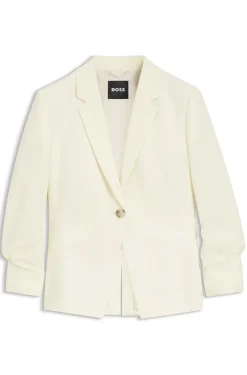 Slim-fit blazer in Japanese crepe with ruched sleeves