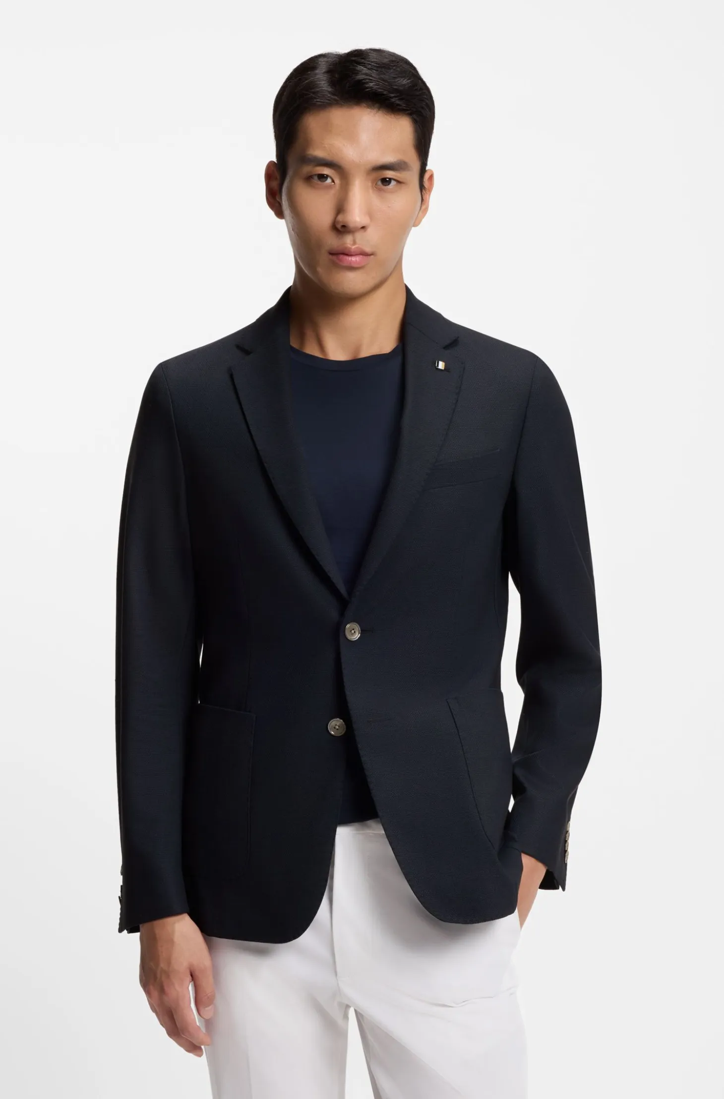 Slim-fit blazer in micro-patterned stretch wool
