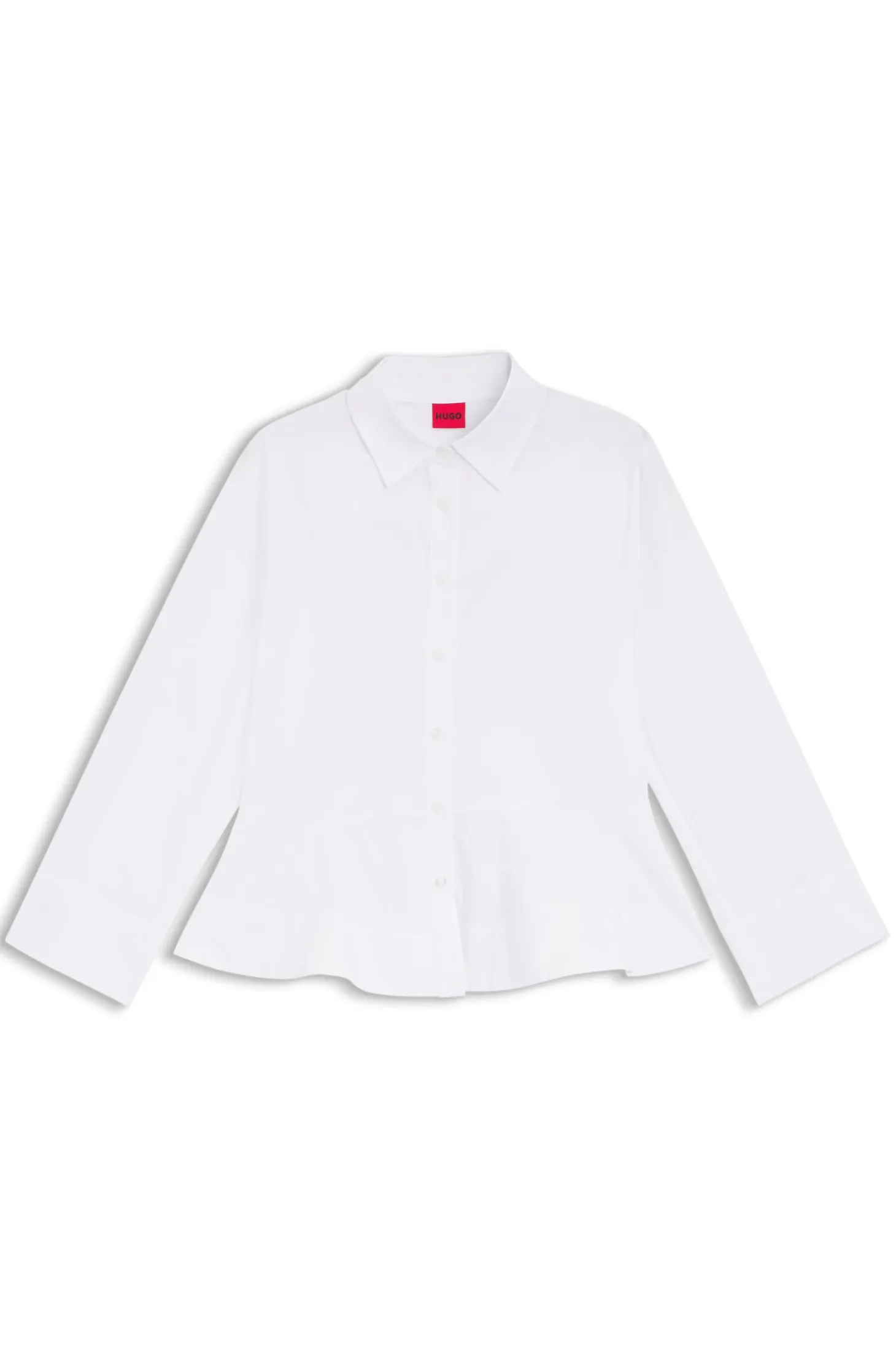 Slim-fit blouse in cotton with peplum hem