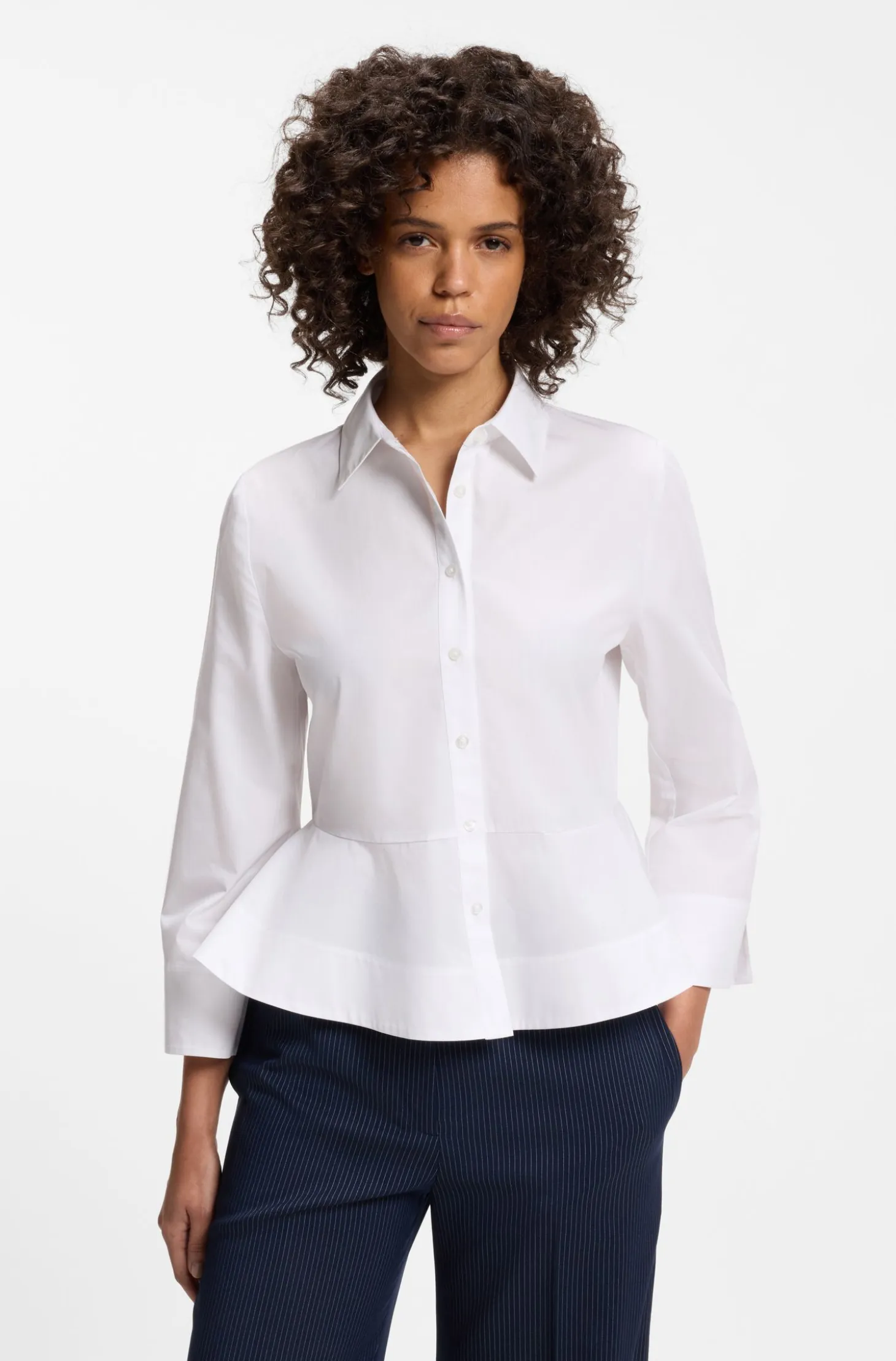 Slim-fit blouse in cotton with peplum hem