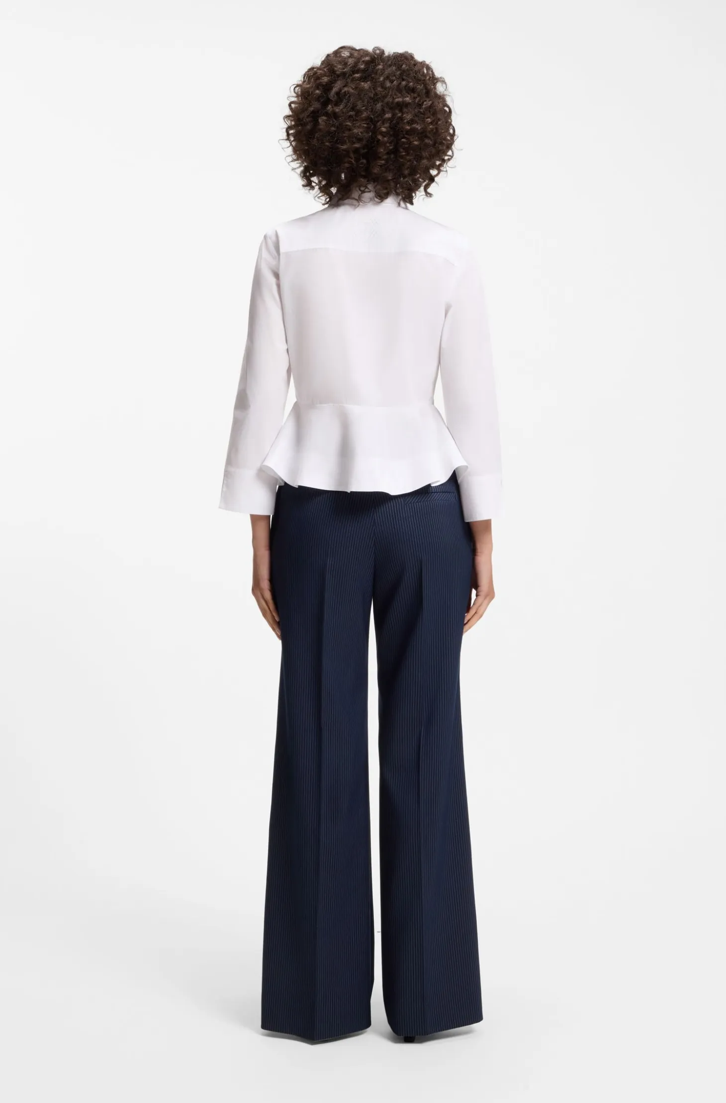 Slim-fit blouse in cotton with peplum hem