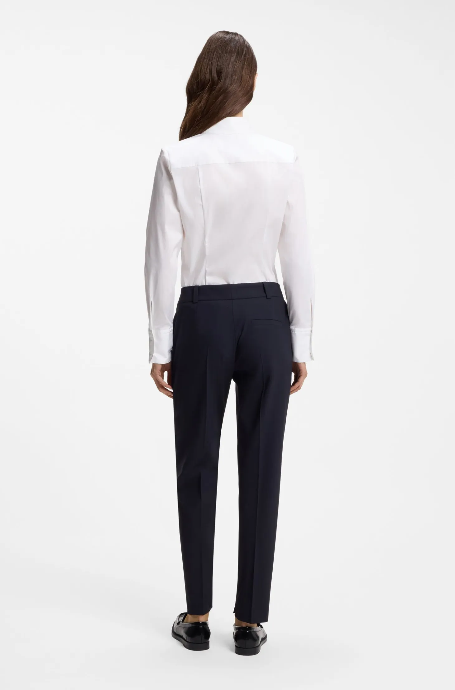 Slim-fit blouse in easy-iron cotton-blend twill