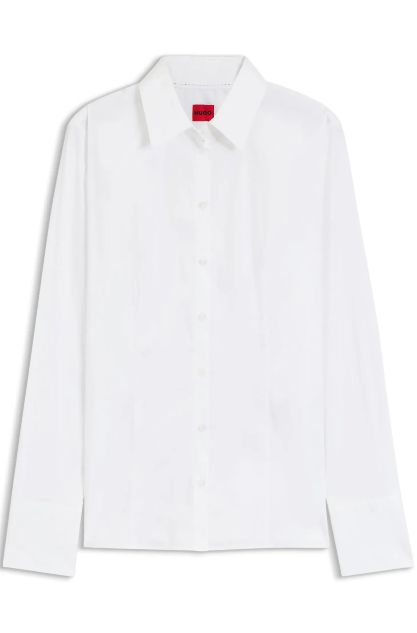 Slim-fit blouse in easy-iron cotton-blend twill