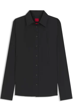 Slim-fit blouse in easy-iron cotton-blend twill