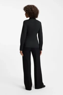 Slim-fit blouse in easy-iron cotton-blend twill