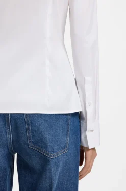Slim-fit blouse in easy-iron cotton-blend poplin