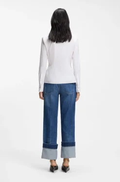 Slim-fit blouse in easy-iron cotton-blend poplin