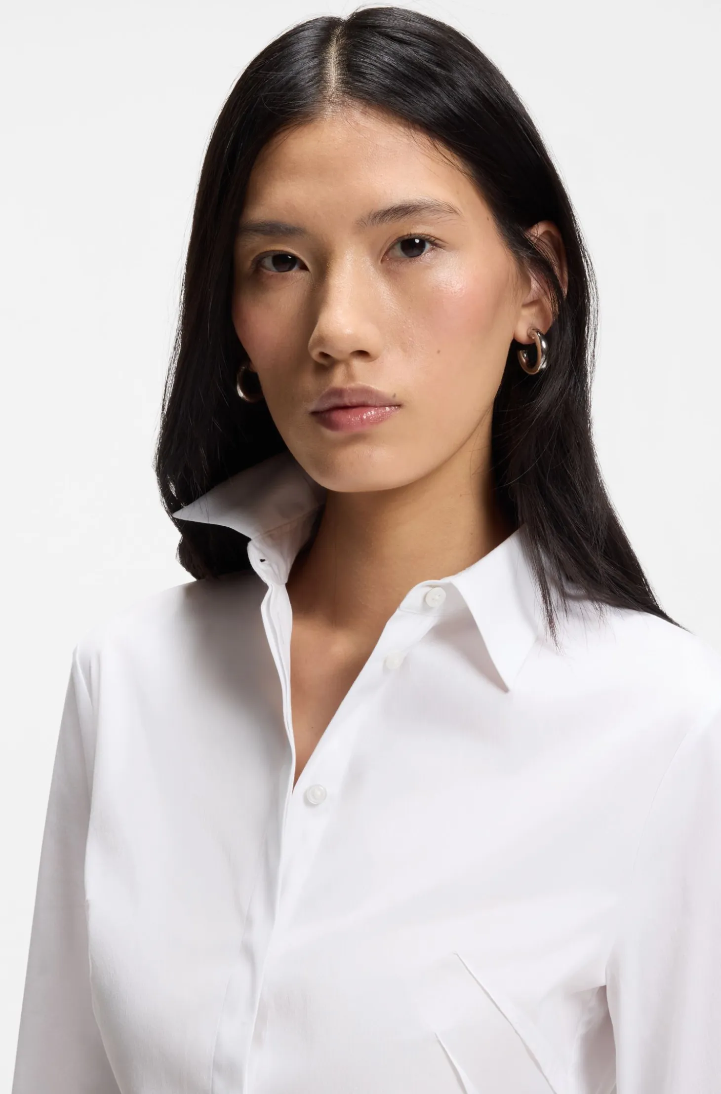 Slim-fit blouse in easy-iron cotton-blend poplin