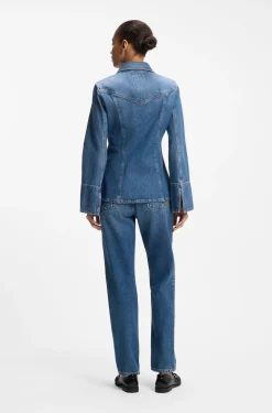Slim-fit blouse in rigid crosshatch denim