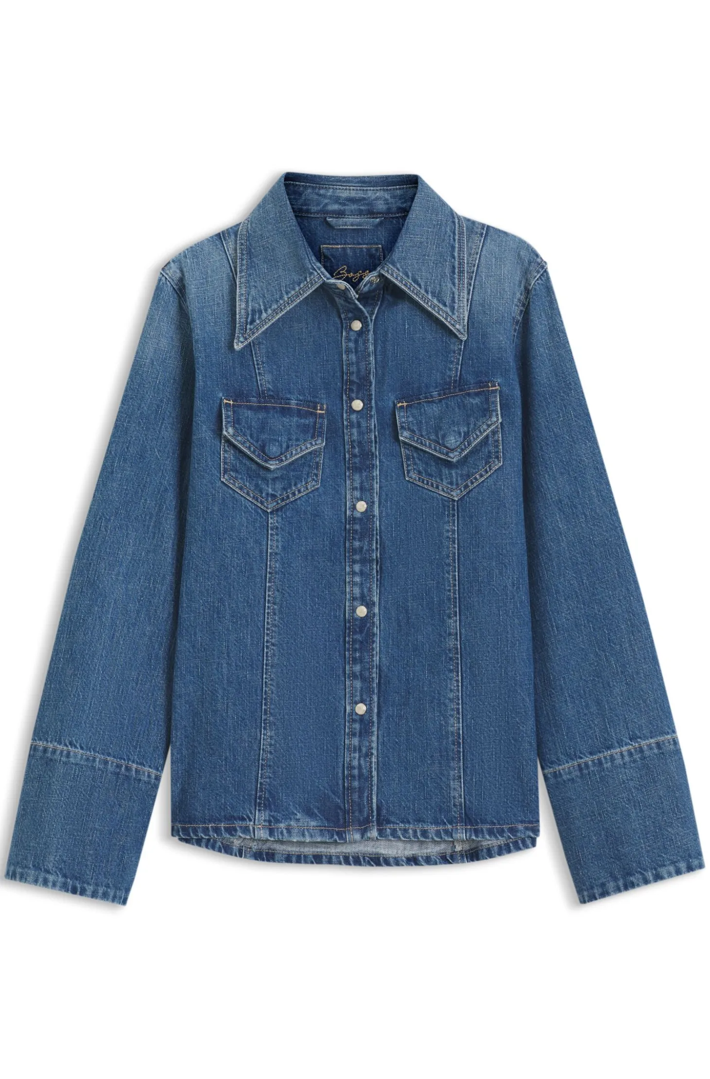 Slim-fit blouse in rigid crosshatch denim