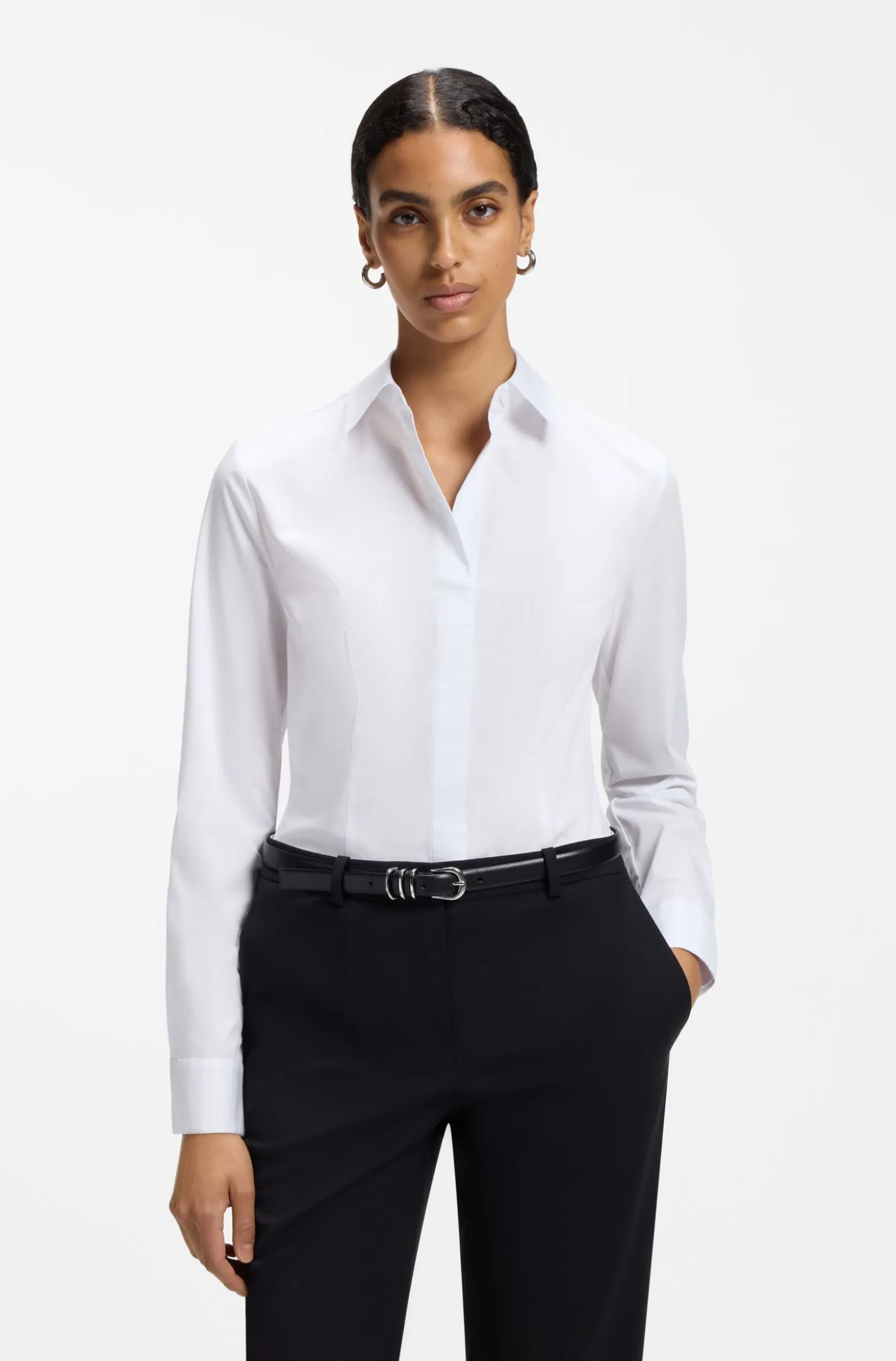 Slim-fit cotton-blend blouse with side zip