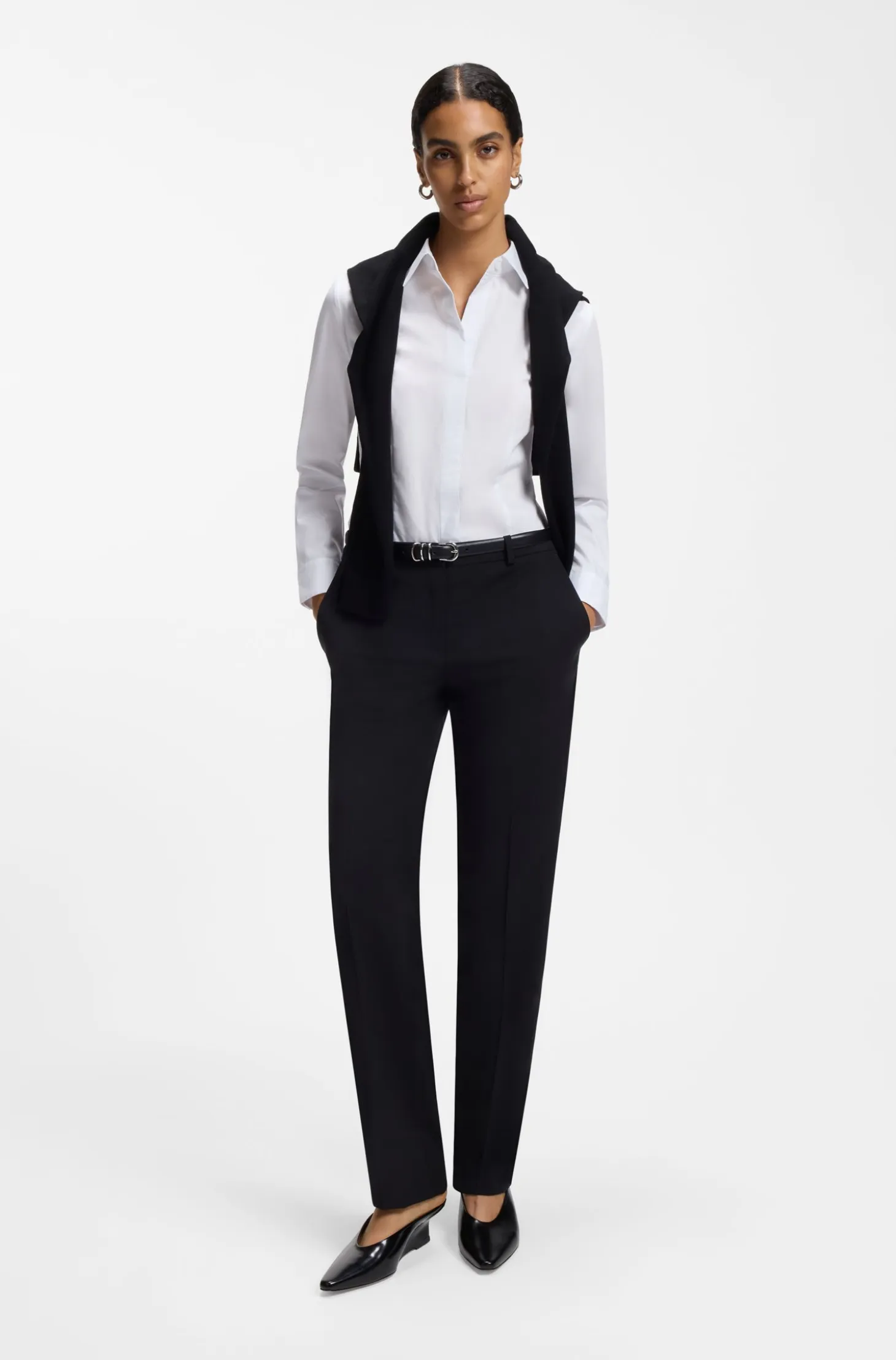 Slim-fit cotton-blend blouse with side zip