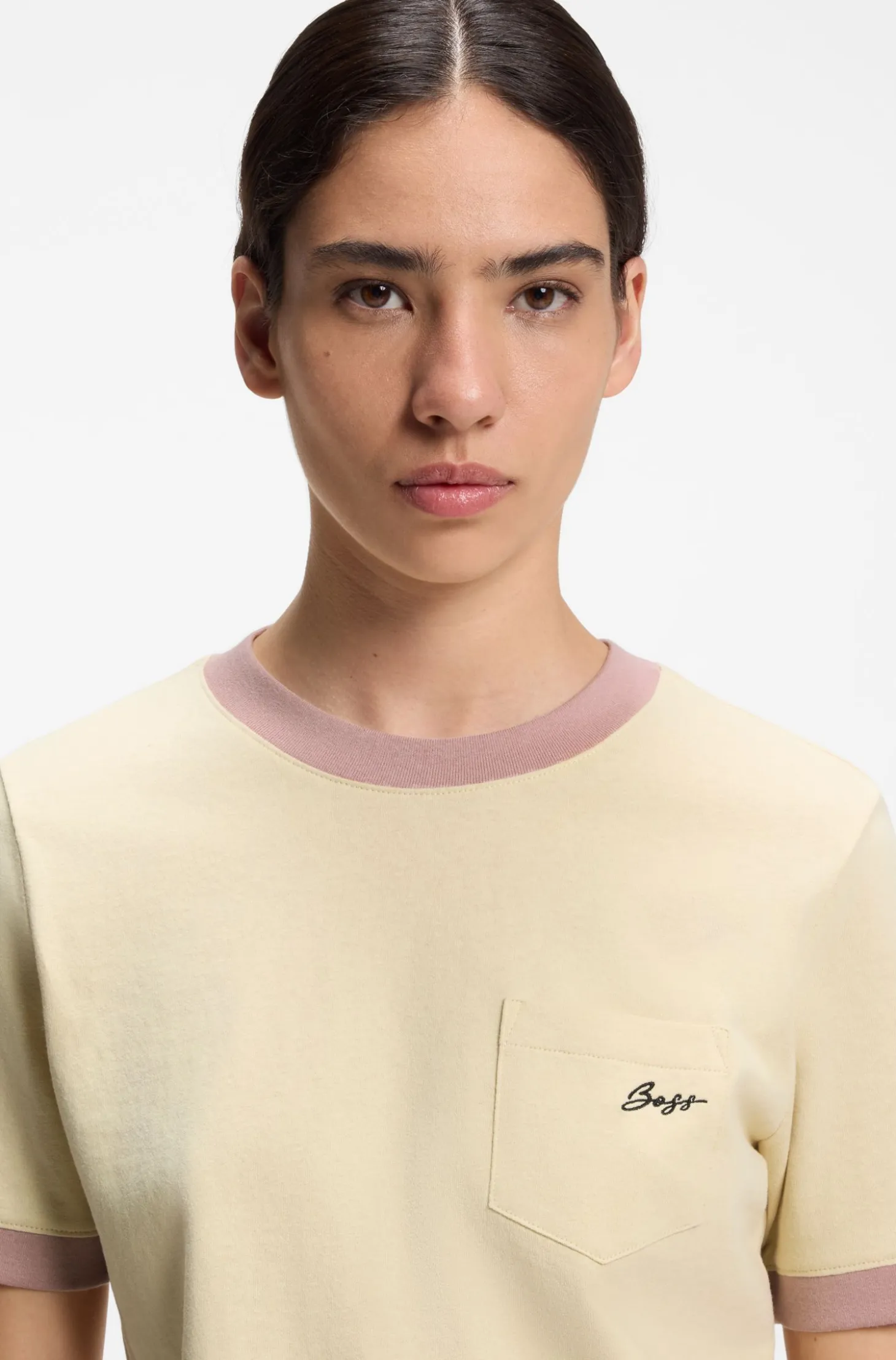 Slim-fit cotton T-shirt with contrast rib details