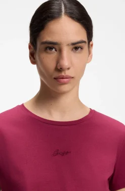 Slim-fit cotton T-shirt with handwritten logo embroidery