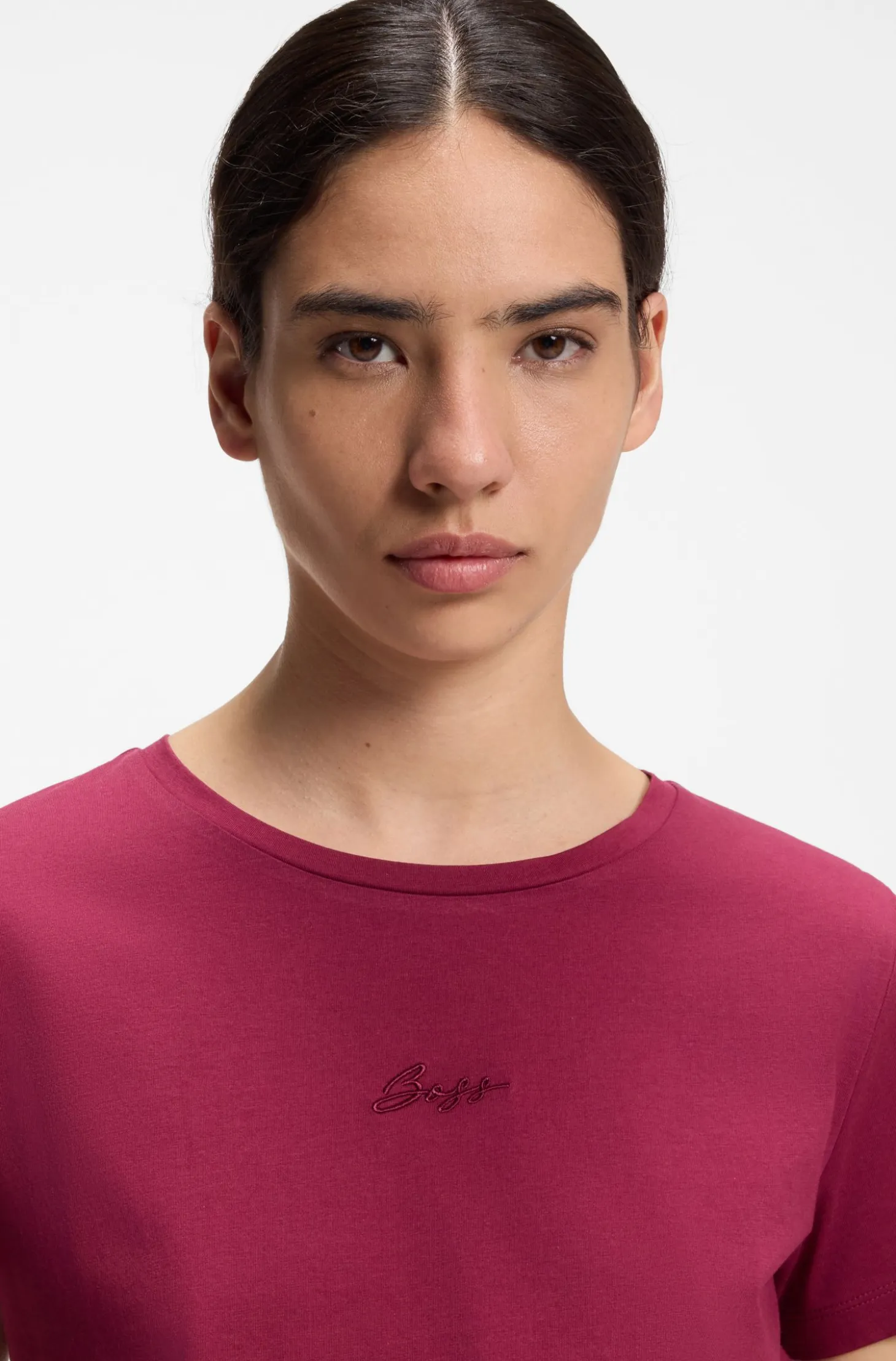 Slim-fit cotton T-shirt with handwritten logo embroidery
