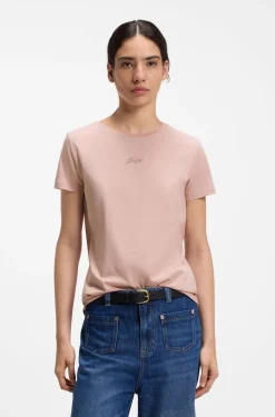 Slim-fit cotton T-shirt with handwritten logo embroidery